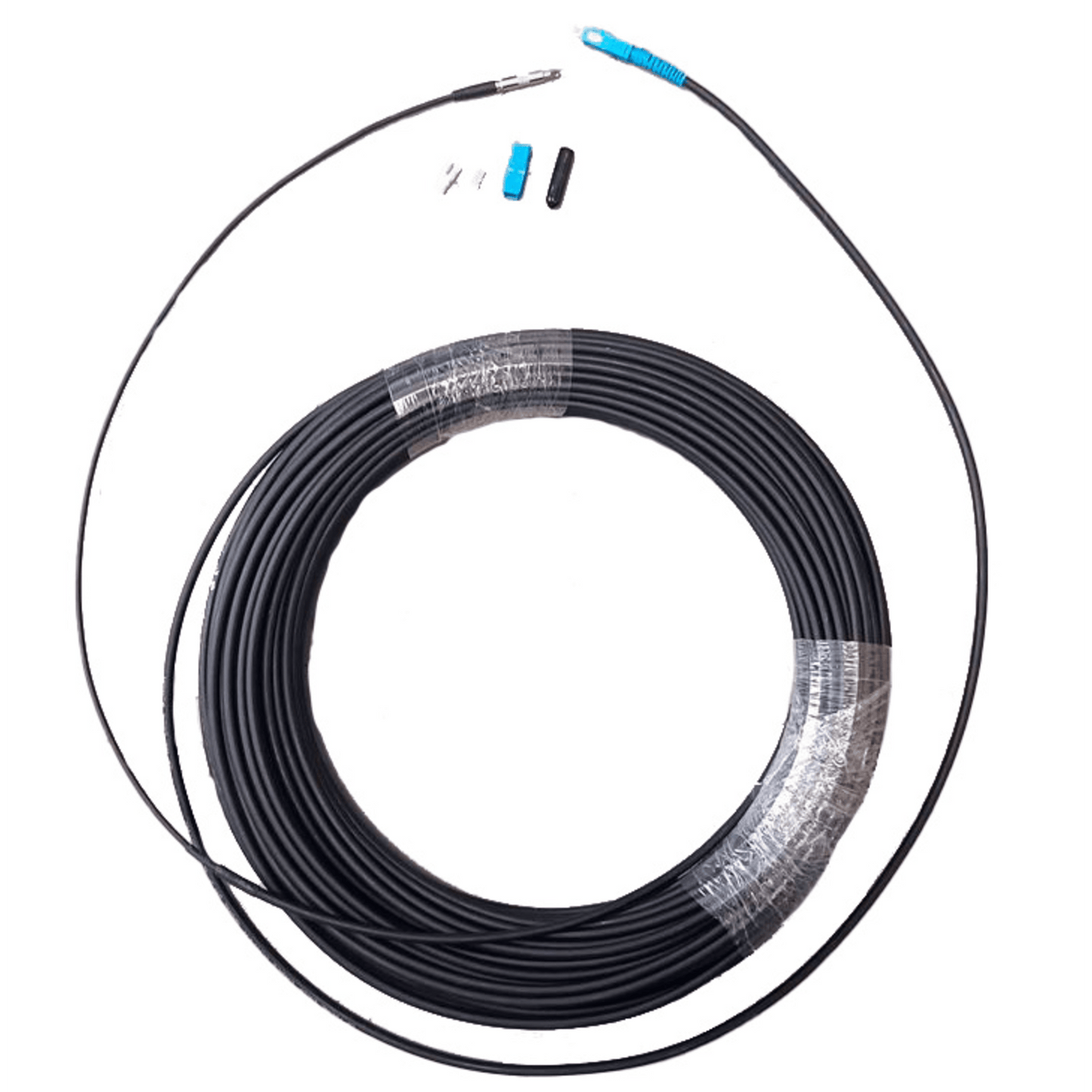 Rollo de Fibra Óptica Drop Redonda G657A2 Monomodo Simplex de 100 Metros con Conectores SC/UPC-SC/UPC para Instalaciones Aéreas o a la Intemperie