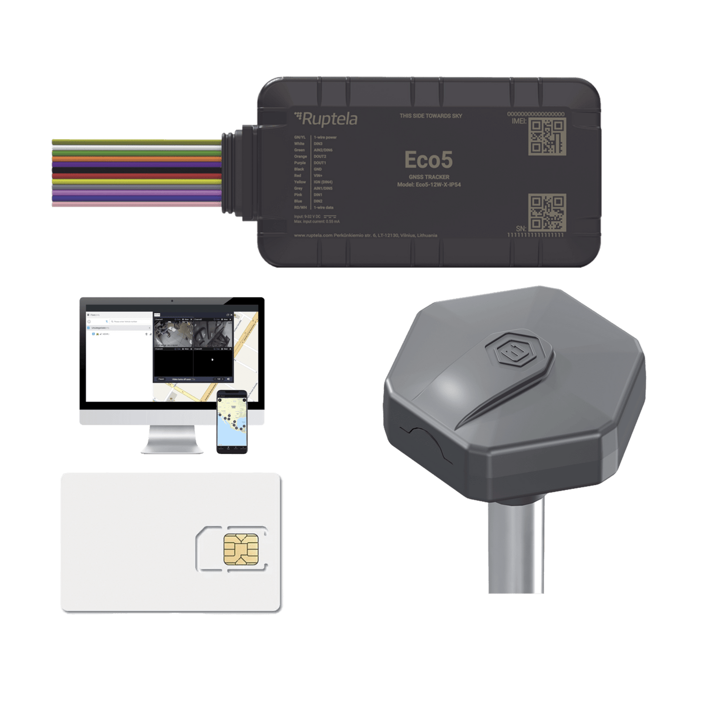 Dispositivo de Rastreo Vehicular / Conectividad LTE Cat1 y LTE-M / BLE 5.0 / GNSS U-blox / Carcasa IP54 / Batería Interna de Respaldo / Detecta Interferencias