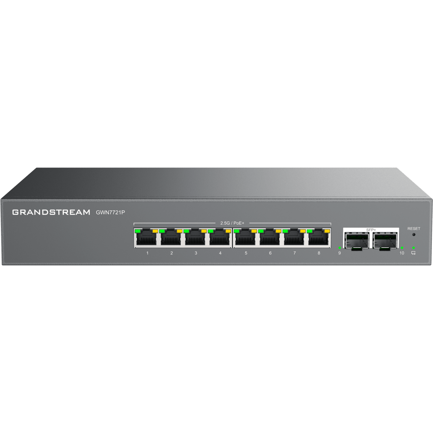 Switch L2 Lite Administrable de 10 Puertos / 8 Puertos Ethernet 2.5 Gigabits / 2 Puertos SFP+ 10 Gigabits / PoE+ 802.3af/at / VLAN 802.1Q / QoS / IGMP Snooping / Montaje en Escritorio o Pared