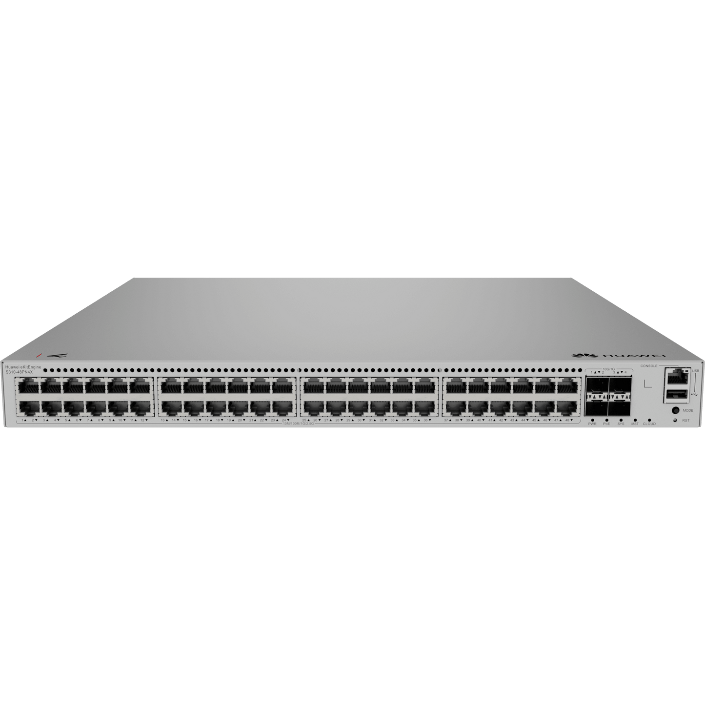 Switch eKit Distribución/Core MultiGigabit PoE+ Capa 3 / 48 puertos PoE+ 2.5 Gbps + 4 SFP+ / iStack / PoE Perpetuo (360 W) / Libre de Licenciamiento