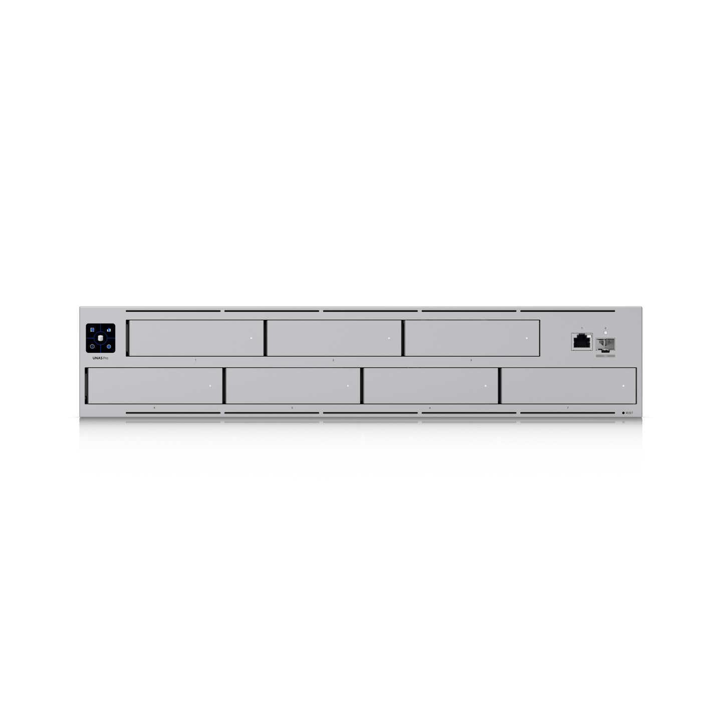 UNAS Pro Servidor de Almacenamiento en Red de 2U Rack con (7) Bahías para HDD/SSD de 2.5/3.5" con 1 Puerto 10GbE  y 1 Puerto SFP+ 10G