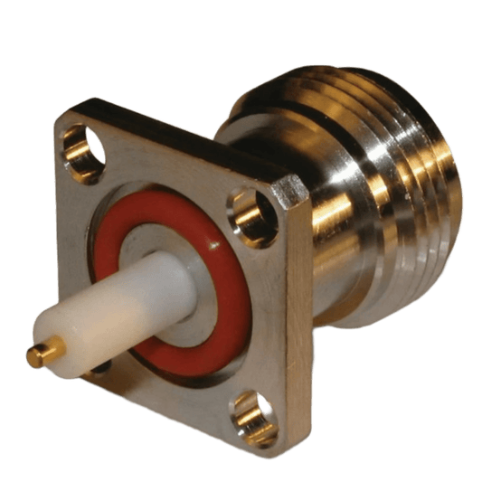 Conector N Hembra, montaje con 4 perforaciones a 18 mm