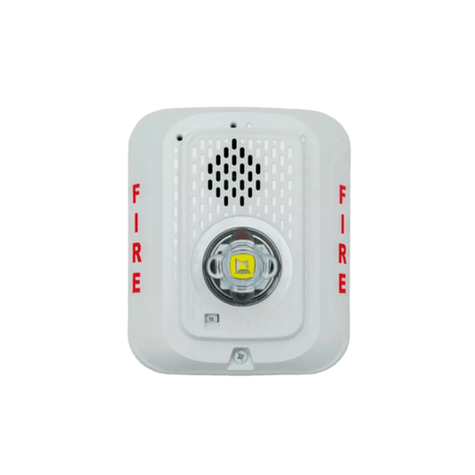 Sirena con Lámpara LED Estroboscópica / a 2 Hilos / Montaje en Pared / 24 Vcd / Configuración Estroboscópica Seleccionable / Texto en Inglés / Color Blanca