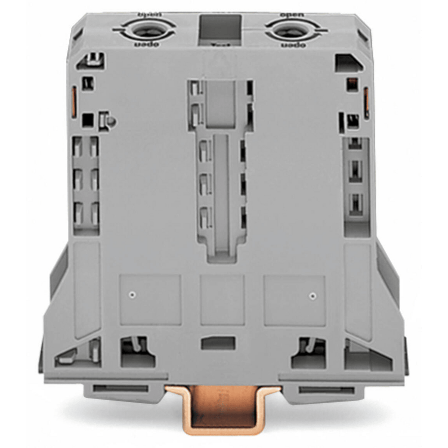 Borna de Paso para 2 Conductores / 95 mm² / POWER CAGE CLAMP / Montaje en Carril DIN 35 x 15 / Tensión Asignada 1000 V / Corriente Asignada 232 A / Material Poliamida (PA66) / Gris