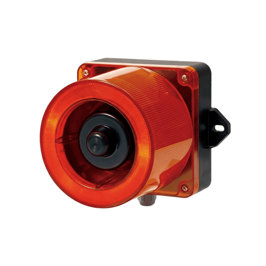 Combinacion de baliza LED color Rojo y sirena electrónica de 31 tonos resistente a la intemperie de volumen máx. 123 dB a 12-24 VCD