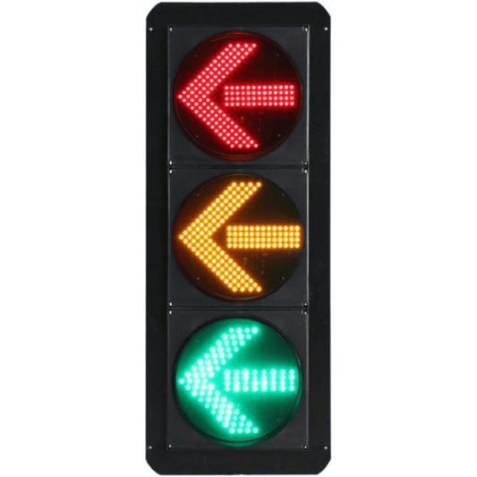 Semáforo Vertical de Giro Izquierdo / LED de Cuatro Elementos / Carcasa PC y ABS / IP53 / Transformador AC 24V / Flecha Izquierda / Protección IP53 / Vida Útil LED ≥100,000 Hrs