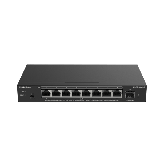 Switch Administrable Capa 2 con PoE++ Multi-Gigabit, 8 puertos 2.5Gb y 1 SFP+ 10G, hasta 130w estándar 802.3bt