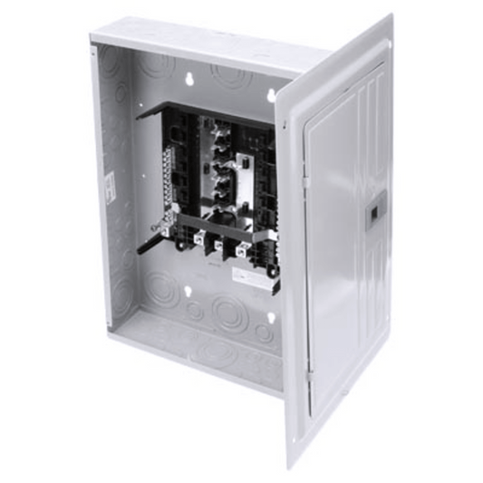 Centro de carga trifásico ES de 12 espacios para 24 circuitos, 120/240vca, Barra de aluminio, Nema 1, uso interior. Incluye tapa.