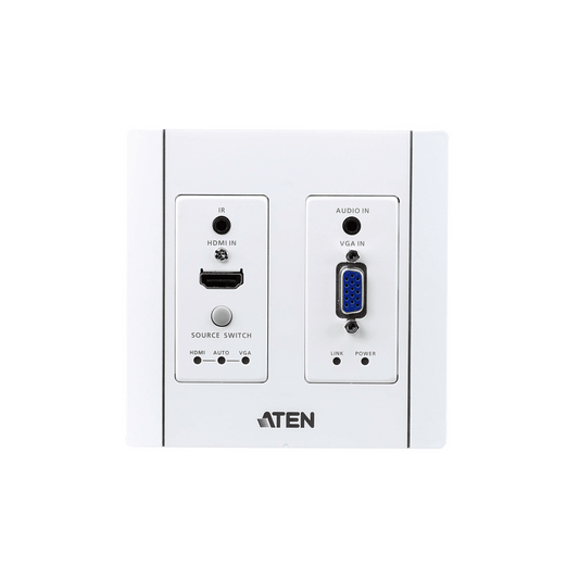 Transmisor HDBaseT | HDMI y VGA | Placa de Pared US / PoH (4K a 100 m) | (HDBaseT Class A) (PoH PD)