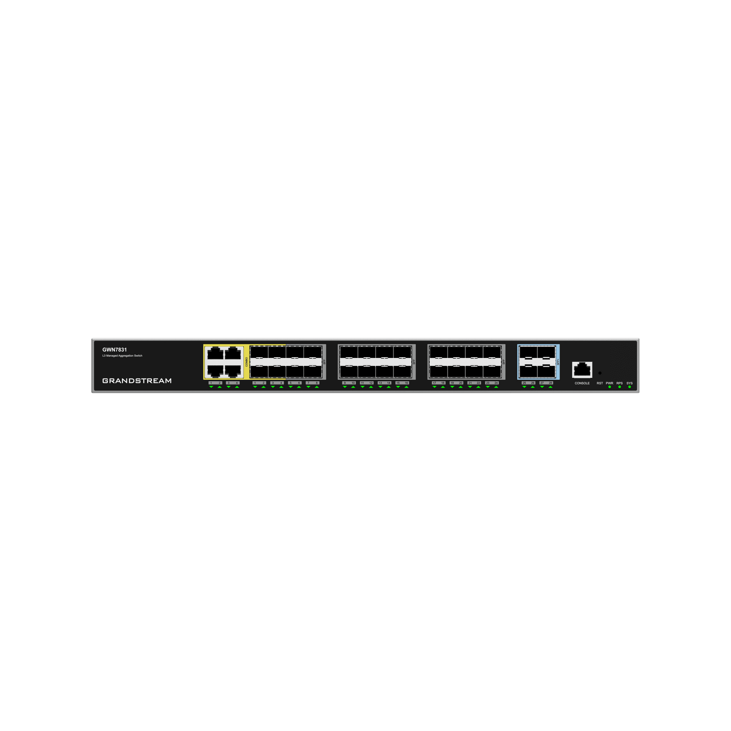 Switch de Agregación Capa 3 / 4 Puertos Gigabit Ethernet / 24 Puertos Gigabit SFP / 4 Puertos 10Gigabit SFP+ / QoS Integrada / Soporte IPv6 e IPv4 / Seguridad Avanzada / Stacking /