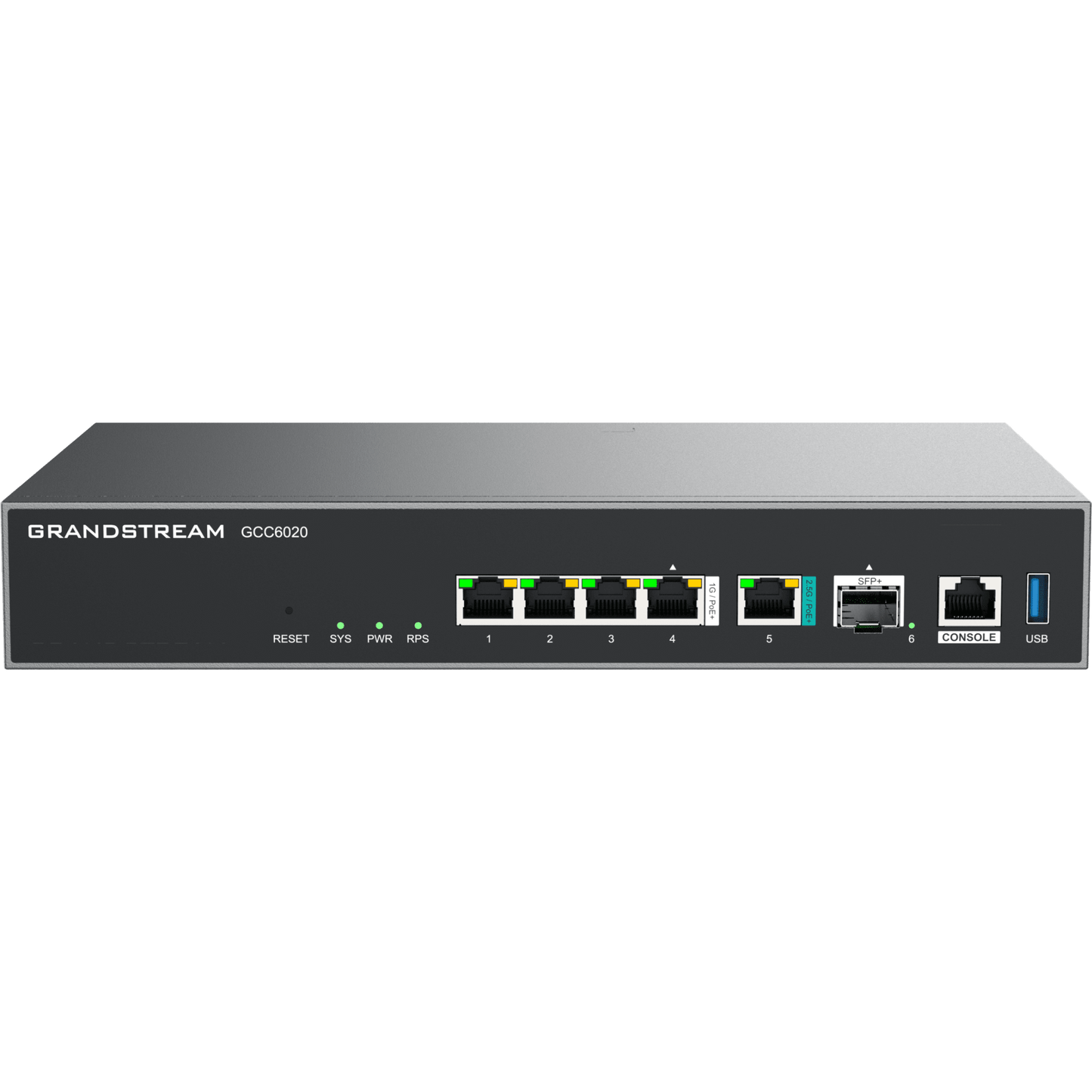 Dispositivo de Convergencia de Redes GCC6020 / Router VPN / Firewall de Próxima Generación / IP PBX / Switch de Red / 4 Puertos Gigabit Ethernet / 1 Puerto SFP+ 10 Gigabit / 1 Puerto 2.5 Gigabit / Administración en la Nube GDMS / Mont
