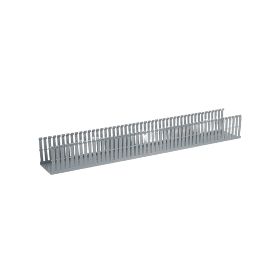 Canaleta Ranurada de PVC con Tapa, Tipo F, 82.6 mm de Ancho, 79.2 mm de Alto y 2 m de Largo, Color Gris