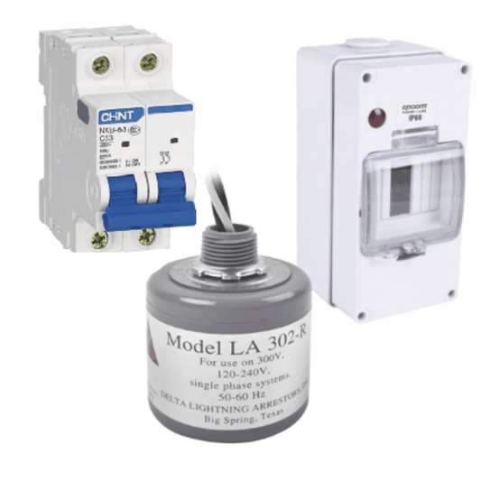 Kit de Centro de Carga Para Corriente Alterna, Breaker de hasta  400 Vca de 40 A con Supresor de Picos Transitorios.