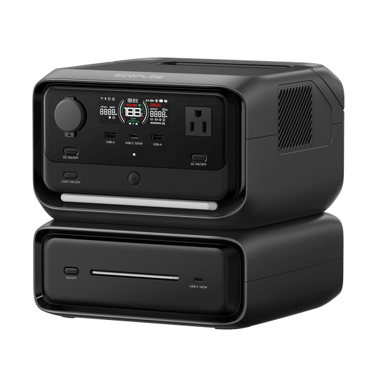 EcoFlow River 3 Plus | Estación de Energía Portátil 572Wh Litio LFP / 4 AC 800W (Max. 1600W) / 1 USB-C 100W / 3 USB -A 12W / Cargador de Coche 10A, 126W Max. / Conectividad WiFi y Bluetooth (App) / Carga Solar 220W Max.