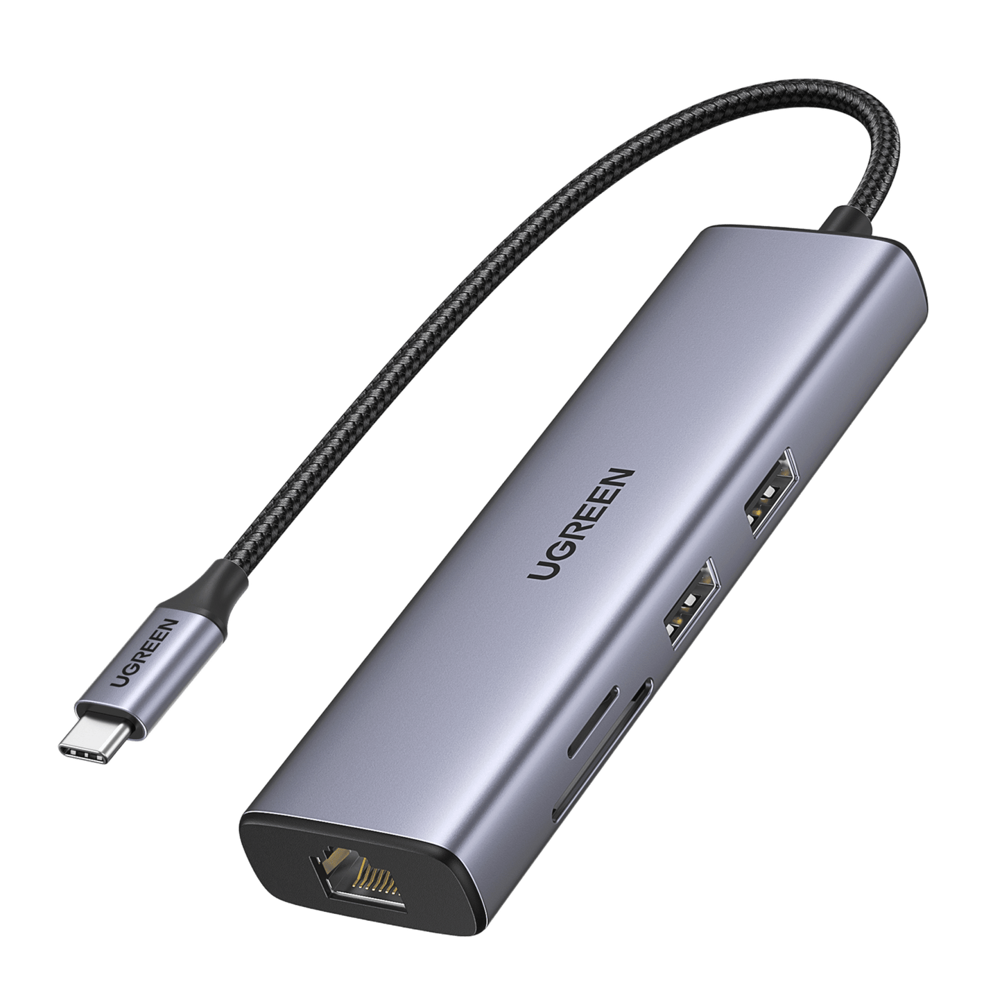 Adaptador USB-C Hub Multipuerto / HDMI 4K@30Hz / 2x USB-A 3.0 / Gigabit Ethernet RJ45 / Lector SD-TF / Carga PD 100W / Compatibilidad Multiplataforma