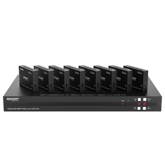 Matriz HDMI 8x8 | 4K@60Hz 4:4:4 | 8 Salidas HDMI + 8 CAT | Extensión hasta 70 m | Audio HD | Control IR/LAN/RS-232/Web GUI