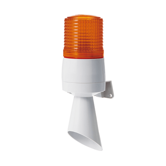 Luz LED con patrones de destello fijo y destellante con buzzer incorporado de alto volumen Máx. 95 dB color Ámbar 24 VCD
