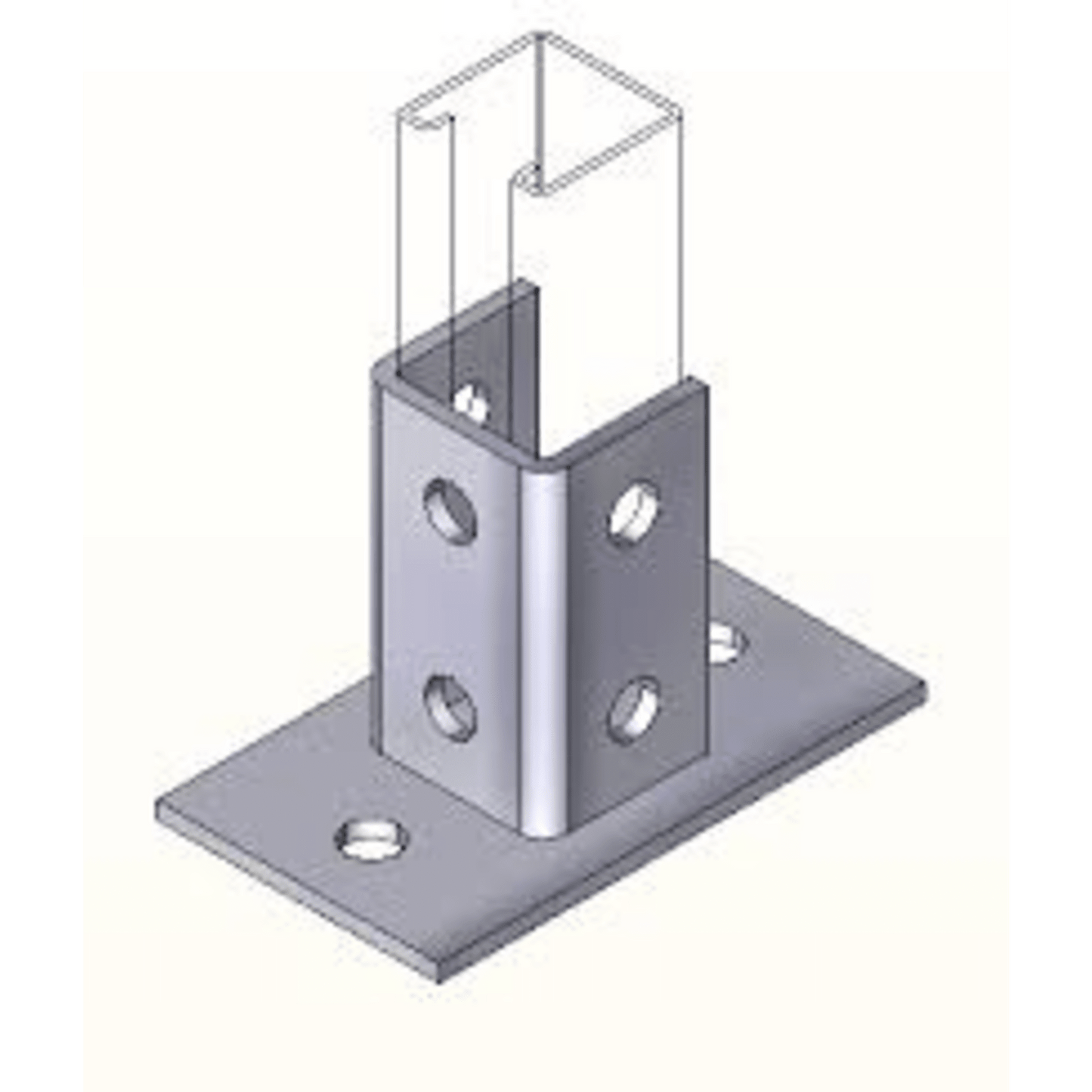 Base Cuadrada con 4 Perforaciones para Perfil Sencillo.