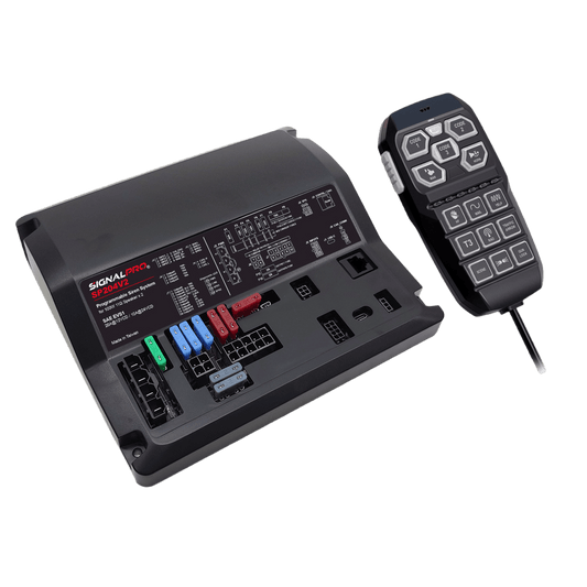 Sirena Vehicular de 200W de Potencia, Con Controlador Unimando de 15 Botones Para Control de Tonos, 12 Salidas Auxiliares y Micrófono