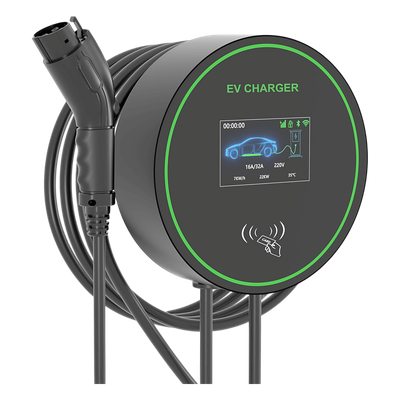 Estación De Carga Para Vehículos Eléctricos / 48 A / 11.5 Kw / Conector Tipo 1 (sae J1772) / 220-250 V Monofásico / Pantalla Lcd 4.3 In (10.9 Cm) / Cable Tpu 5 M (16.4 Ft) / Plug And Play / App Móvil / Rfid / Carcasa Aluminio Y Ul94-v0