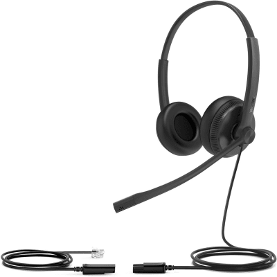 Diadema Alámbrica Yhs34 Dual De Yealink Qd A Rj9 Con Almohadillas De Cuero