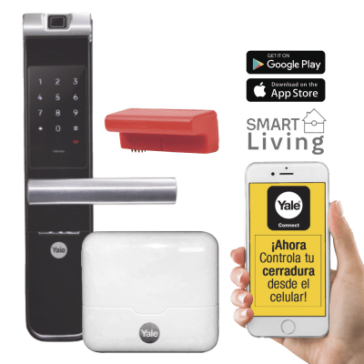 Kit Cerradura con manija YMF40A y HUB, Apertura por,  Código, Biometría y apertura por SMARTPHONE, Para puertas de 35 a 90 mm de espesor