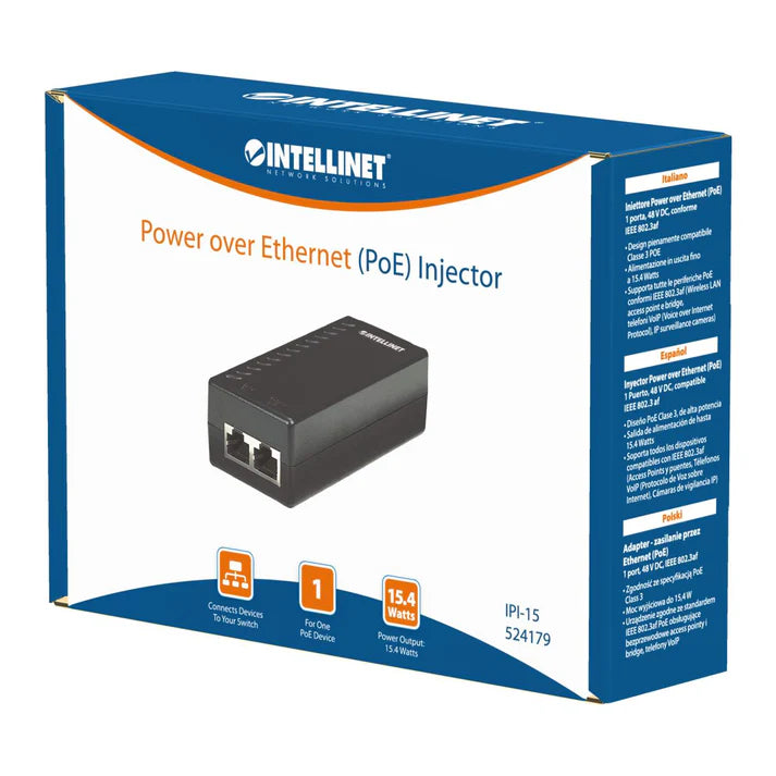 Poe Inyector,intellinet,524179, 802.3af 15.4 W Fast Ethernet
