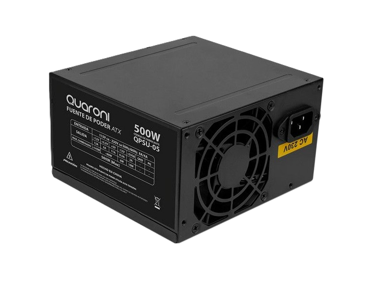 Fuente De Poder Quaroni De 500w/ 24 Pines/ 2sata/ Filtro Emc/ 4 Pin P4 / Color Negro