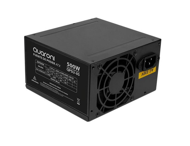 Fuente De Poder Quaroni De 500w/ 24 Pines/ 2sata/ Filtro Emc/ 4 Pin P4 / Color Negro