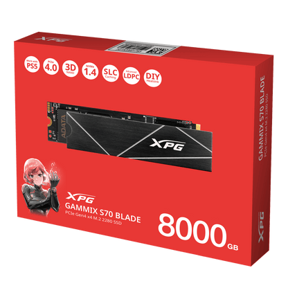 Unidad De Estado Solido Ssd Interno Xpg Gammix S70 Blade 8000gb M.2 2280 Nvme Pcie Gen 4x4 Lect.7400 Escrit. 6100 Mbs 3dnand Pc Laptop Minipc Con Disipador Gamer (agammixs70b-8000g-cs)