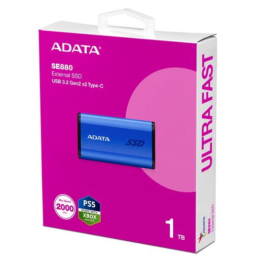 Unidad De Estado Solido Ssd Externo Adata Se880 1tb Portatil Usb 3.2 Usb Tipo C Windows Mac Linix Android Ps4/5 Xbox Series X S Color Azul Aeli-se880-1tcbu
