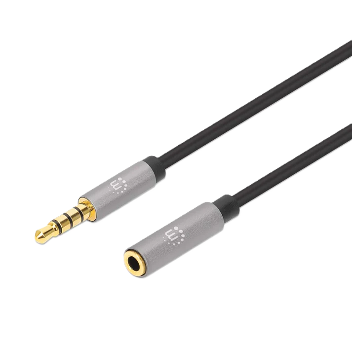 Cable Audio Estereo Manhattan, 356022, 3.5mm Exten. M-h 1.0m Negro/aluminio Plateado
