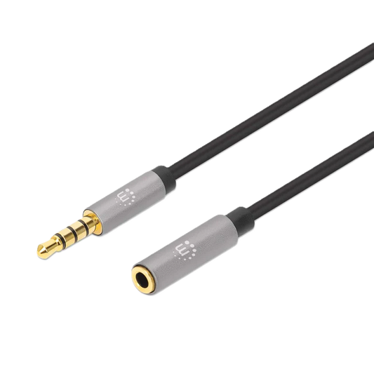 Cable Audio Estereo, Manhattan, 356046, 3.5mm Exten. M-h 3.0m Negro/aluminio Plateado
