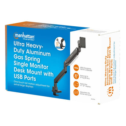 Soportes/manhattan/462594/soporte De Aluminio Con Pistón De Gas Y Puertos Usb Para Un Monitor De 17 A 57