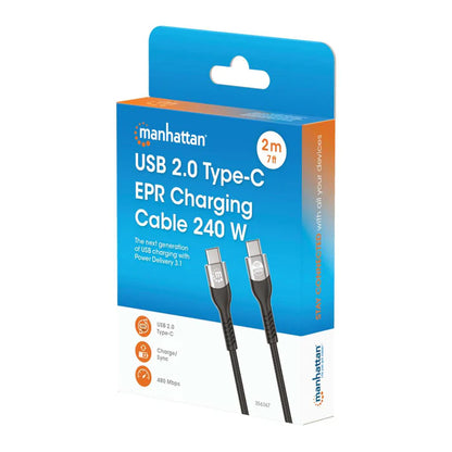 Cable Usb-c,manhattan,356367, 2 M , Usb2.0 240 W / Pd 3.1, Tipo-c Epr (extended Power Range)