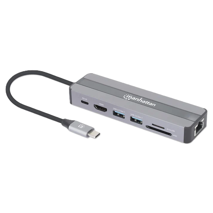 Docking Usb, Manhattan, 153928, -c  7 Ptos, Hdmi, Red, Usb-c Pd/2xusbv3.2, Sd/micro Sd
