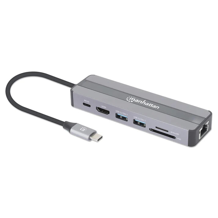 Docking Usb, Manhattan, 153928, -c  7 Ptos, Hdmi, Red, Usb-c Pd/2xusbv3.2, Sd/micro Sd