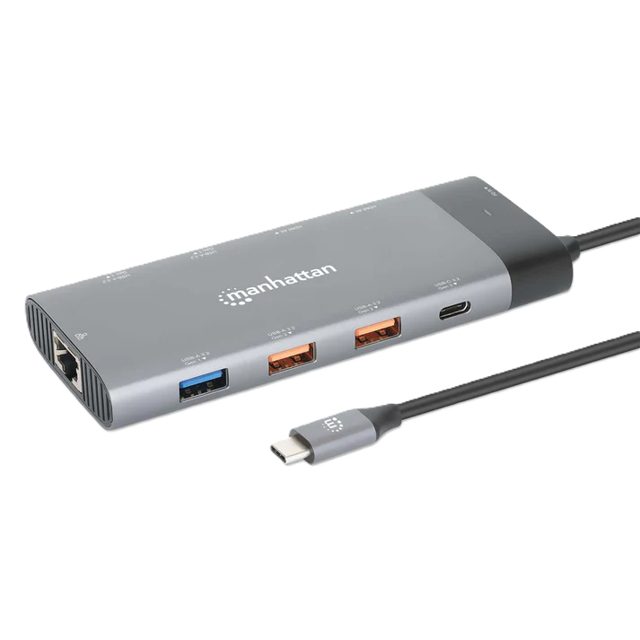 Docking Usb-c , Manhattan, 130714 ,10 Ptos, 2xhdmi, 5xusb-a, Usb-c, Usb-c Pd, Rj45, Tarjeta Sd-microsd