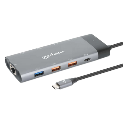 Docking Usb-c , Manhattan, 130714 ,10 Ptos, 2xhdmi, 5xusb-a, Usb-c, Usb-c Pd, Rj45, Tarjeta Sd-microsd