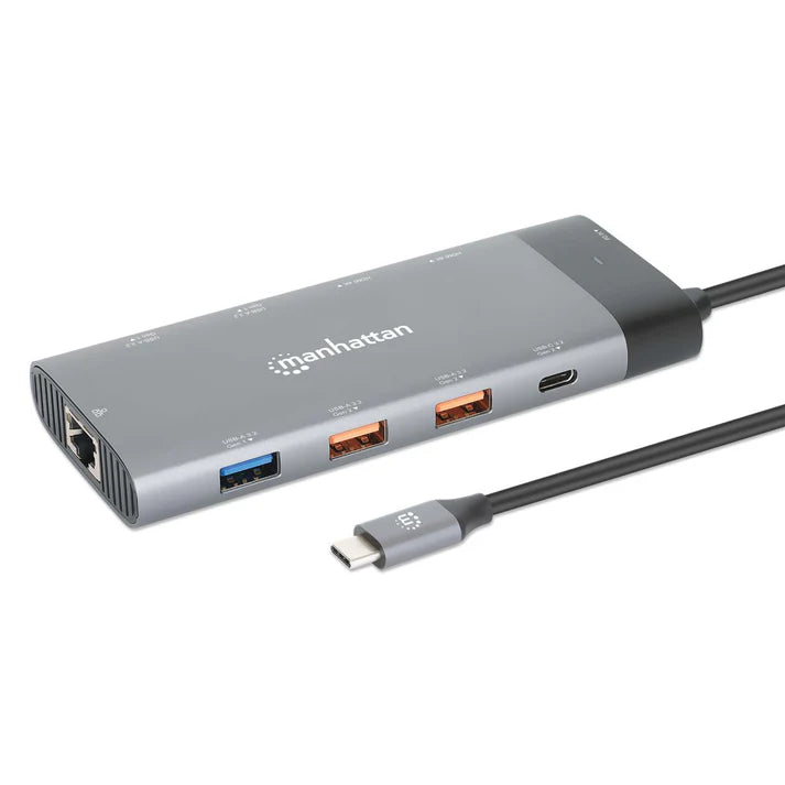Docking Usb-c , Manhattan, 130714 ,10 Ptos, 2xhdmi, 5xusb-a, Usb-c, Usb-c Pd, Rj45, Tarjeta Sd-microsd