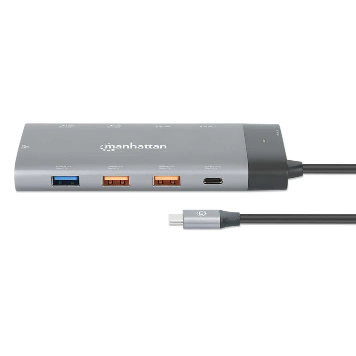 Docking Usb-c , Manhattan, 130714 ,10 Ptos, 2xhdmi, 5xusb-a, Usb-c, Usb-c Pd, Rj45, Tarjeta Sd-microsd