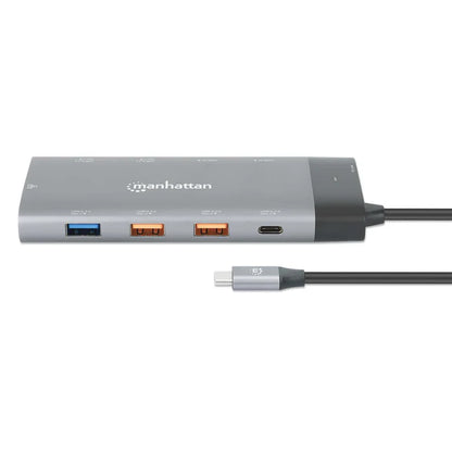 Docking Usb-c , Manhattan, 130714 ,10 Ptos, 2xhdmi, 5xusb-a, Usb-c, Usb-c Pd, Rj45, Tarjeta Sd-microsd